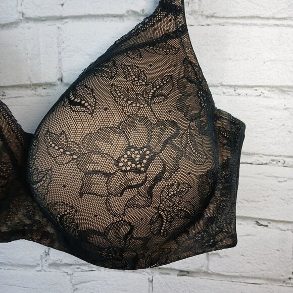 WOMENS LANE BRYANT CACIQUE  NUDE BLACK OVERLAY MESH BACK STRAP BRA 46DD - Picture 5 of 10